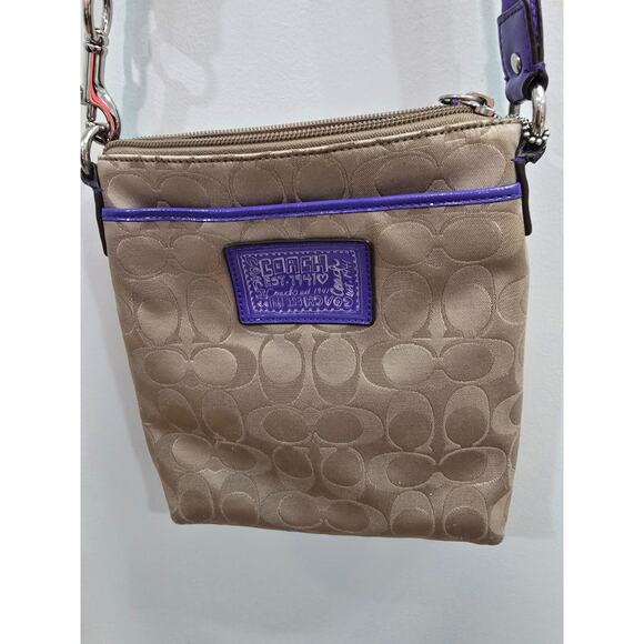 Coach Brown Signature Purple Poppy Crossbody Small Swingpack Tote Shoulder Bag - Picture 1 of 8